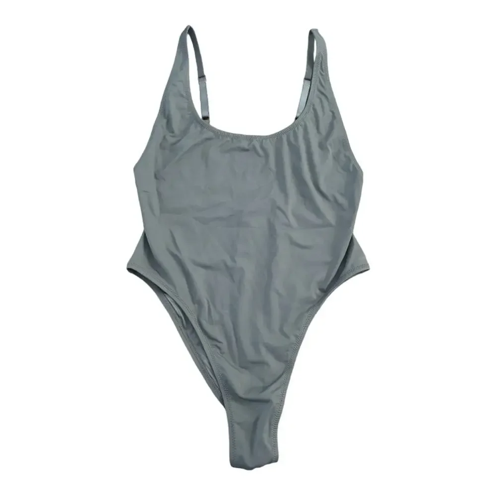 SKIMS Swim Scoop Neck One Piece Swimsuit Adjustable Strap Beach Gunmetal Size XL